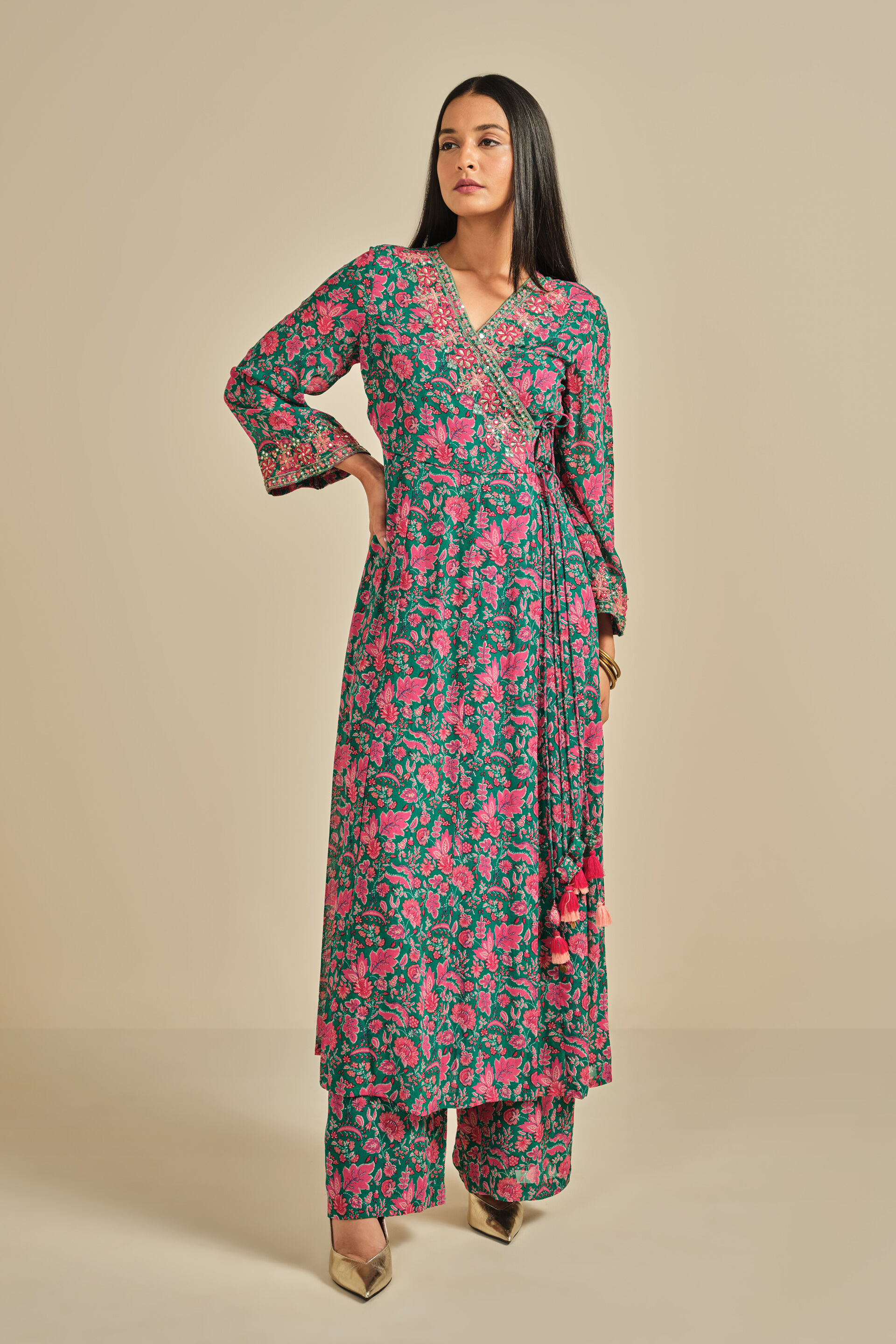 Phool Patti Kurta Set, Teal, image 3